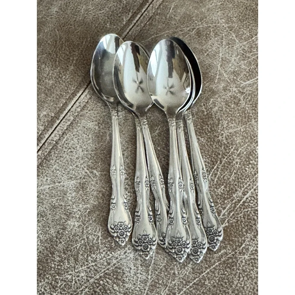 Vintage‎ Rogers Co. DREAM ROSE ROSE BUD Stainless Flatware Lot Of 6 Teaspoons